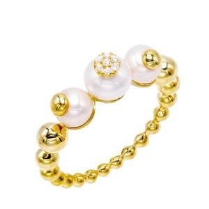 Adinas Jewels Trio Pearl Ring — Size 6